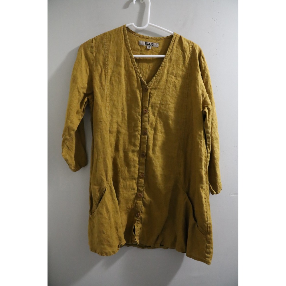 Flax Mustard Yellow Linen Button-Front Tunic